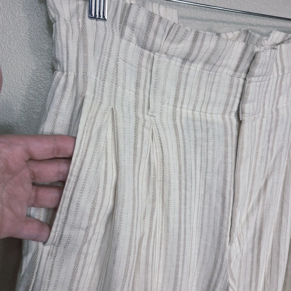 Banana Republic Factory Striped Wide Leg Pants Size 4 Linen Blend Neutral